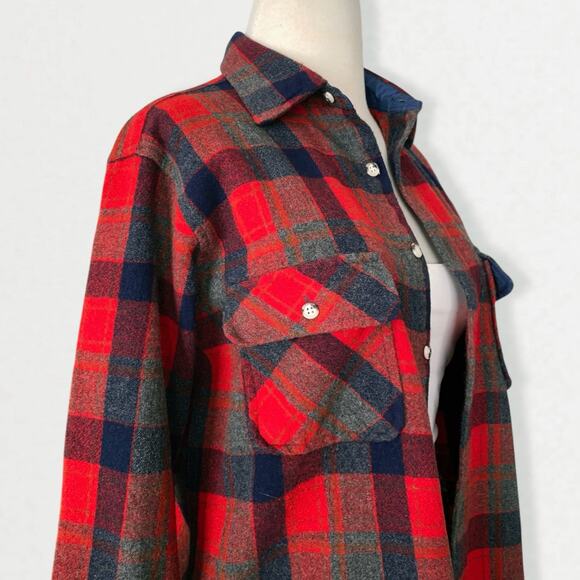 Vintage 100% Wool Shacket Flannel Shirt Grunge Cabincore Plaid Heritage L - Picture 6 of 9